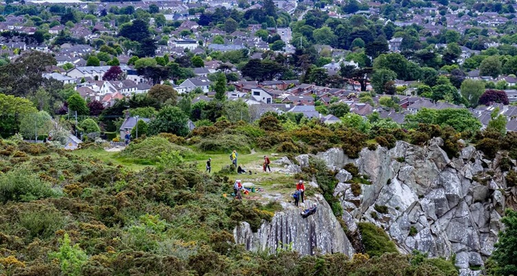 Dalkey-Quarry-Dublin Climbers at the summit of Dalkey Quarry, in County Dublin