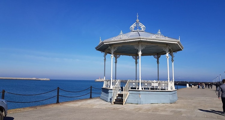Dun-Laoghaire-Pier Bandstand on the pier at Dún Laoghaire, County Dublin on a sunny day