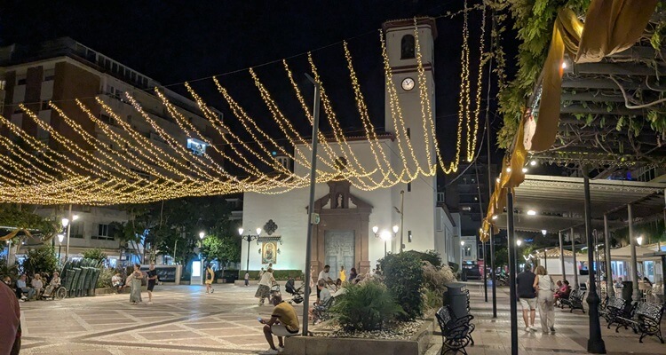 Plaza de la Constitucion in the heart of Old Town Fuengirola at night