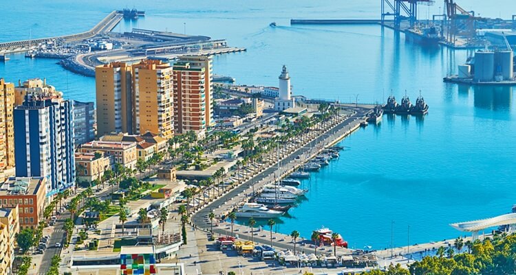The Muelle Uno port area in Malaga, Spain